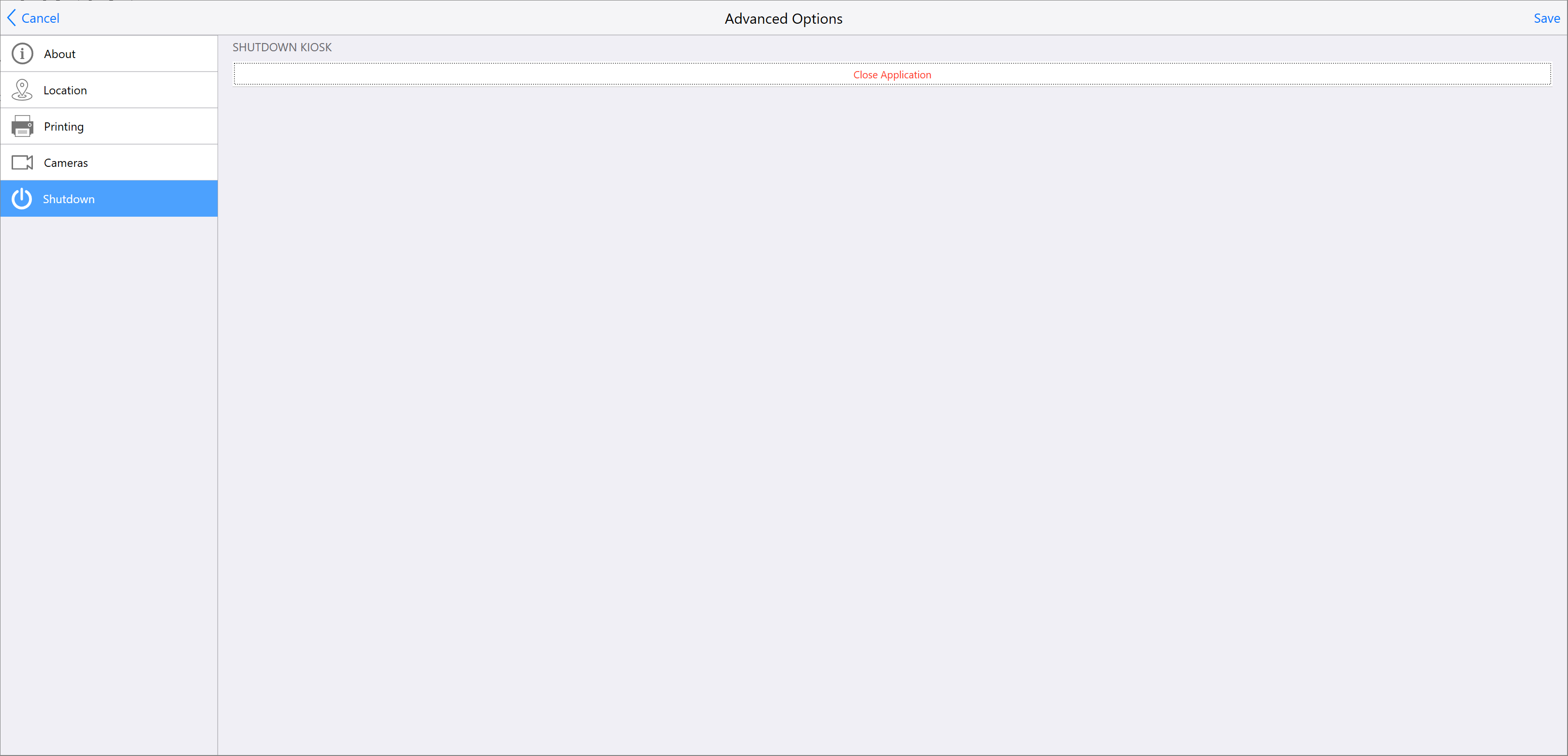 Kiosk Advanced Options Shutdown