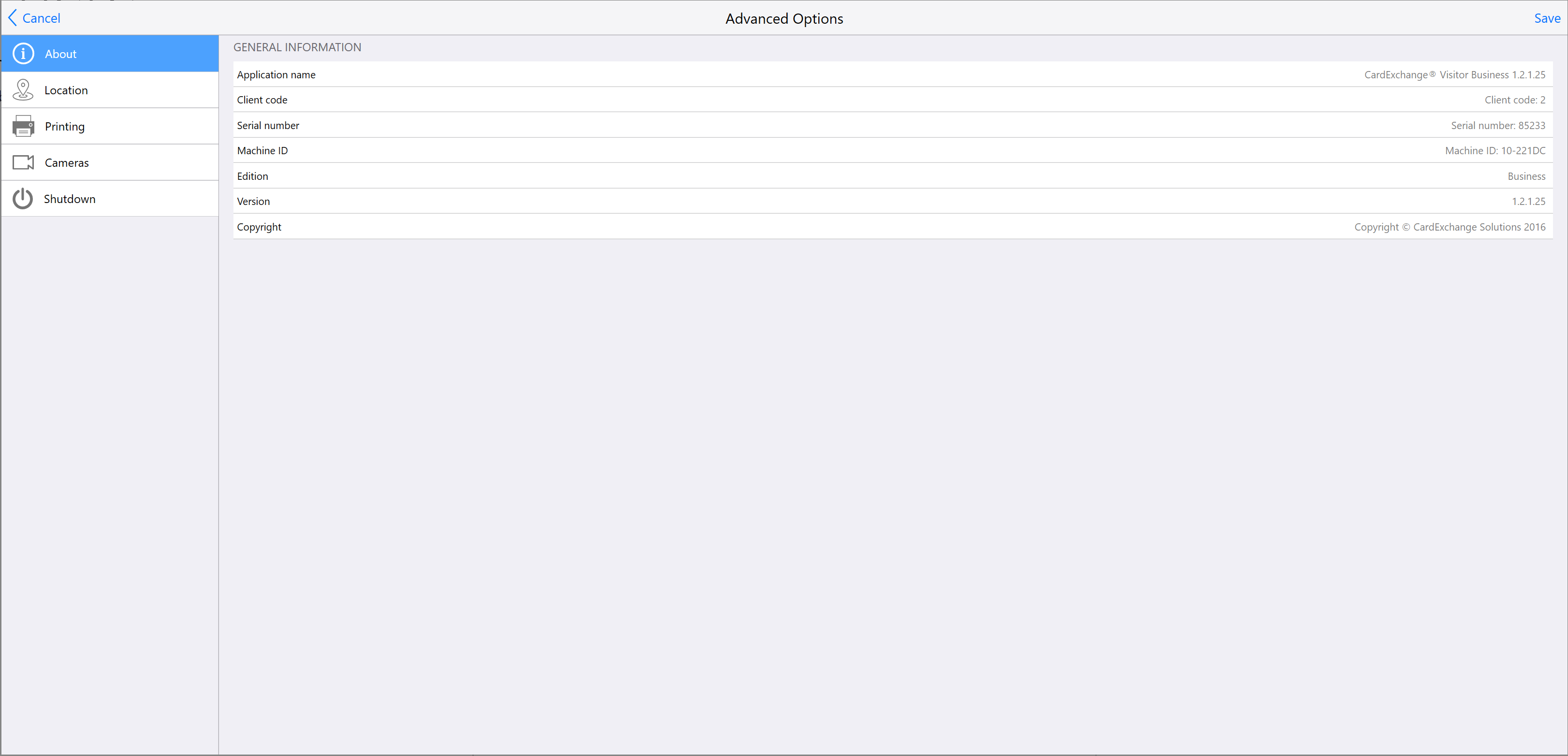 Kiosk Advanced Options About