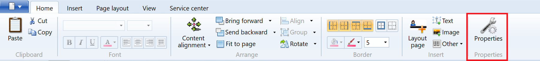 Designer Ribbon - Properties