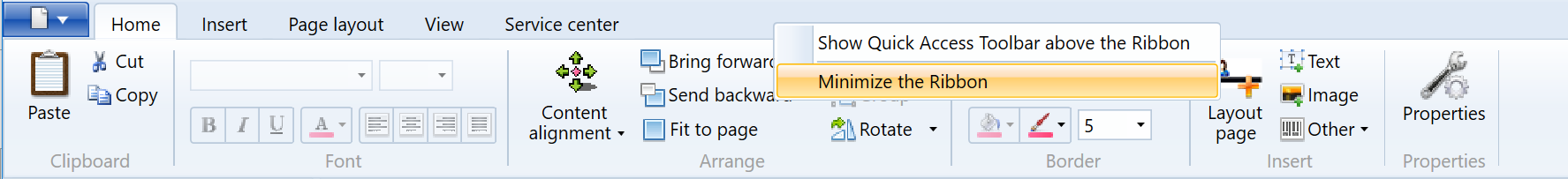 Designer Minimise Ribbon